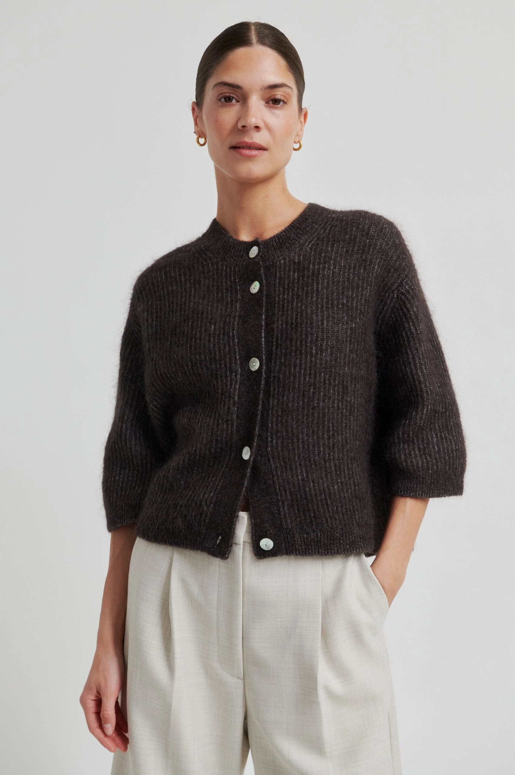 Second Female - Andrea Knit Rib Cardigan 58367 - 6150 Chocolate Torte - Image 2