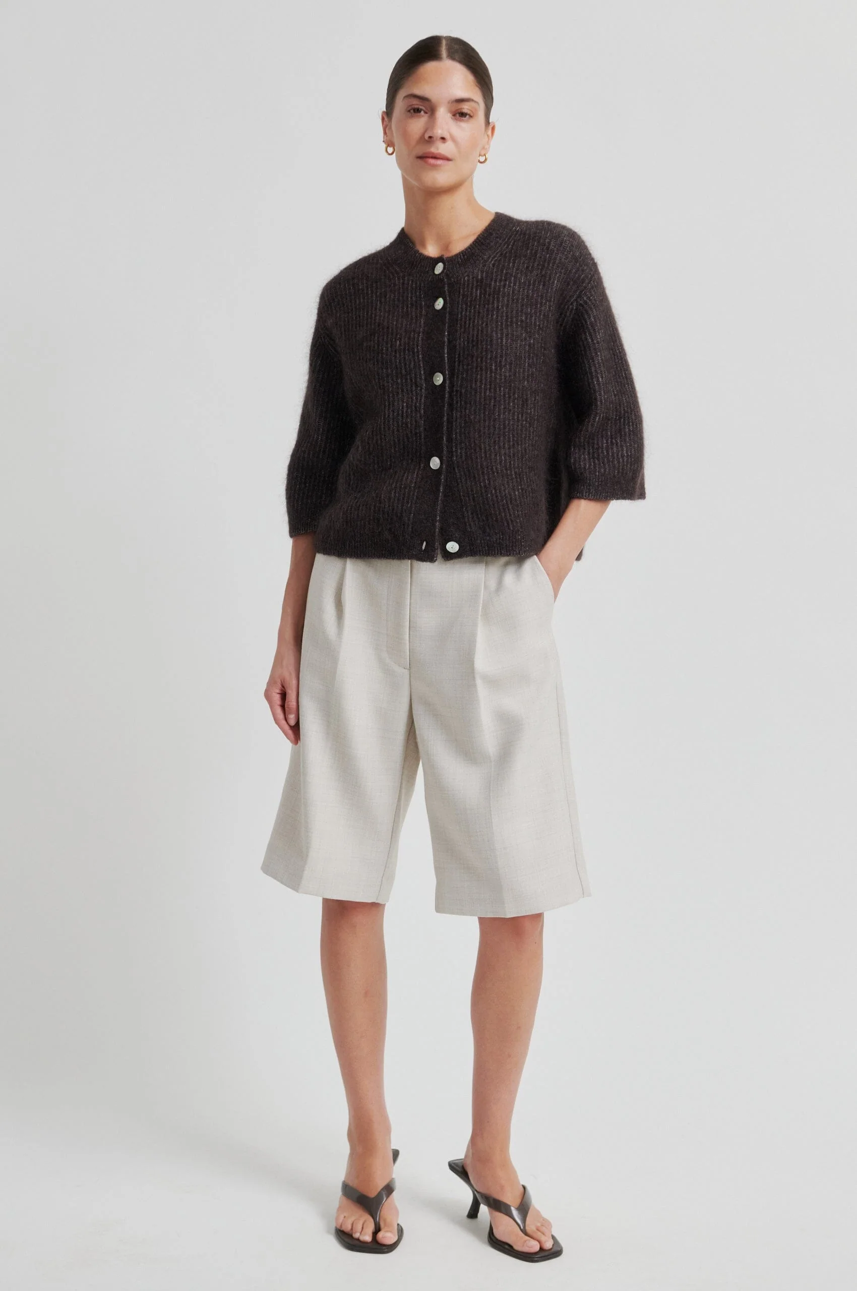 Second Female - Andrea Knit Rib Cardigan 58367 - 6150 Chocolate Torte - Image 4
