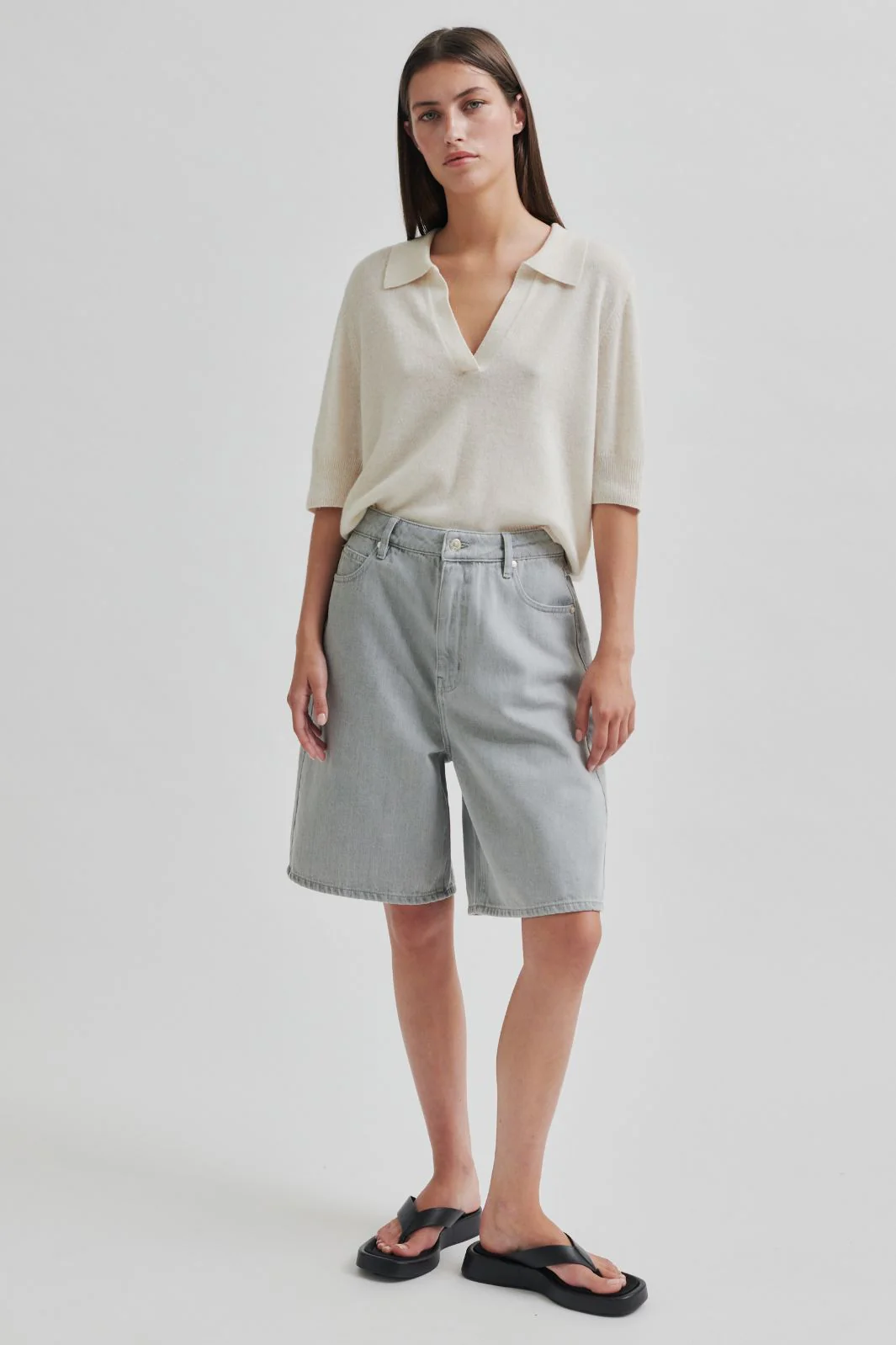 Second Female - Esso Bermuda Shorts 59780 - Light Grey Denim 7035 - Image 2