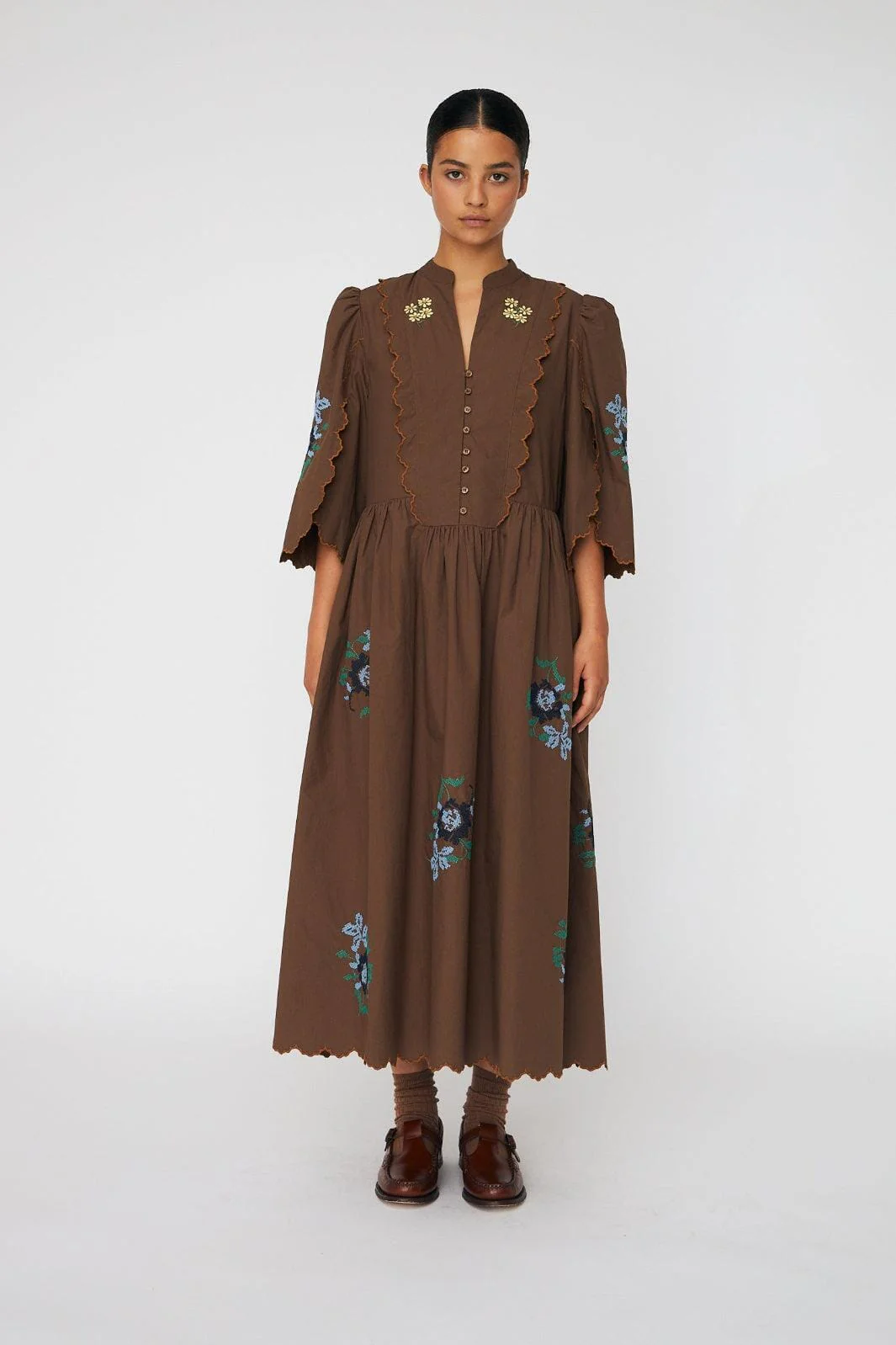 Stella Nova - Embroidered Loose Midi Dresses62-4485 - 869 Brown