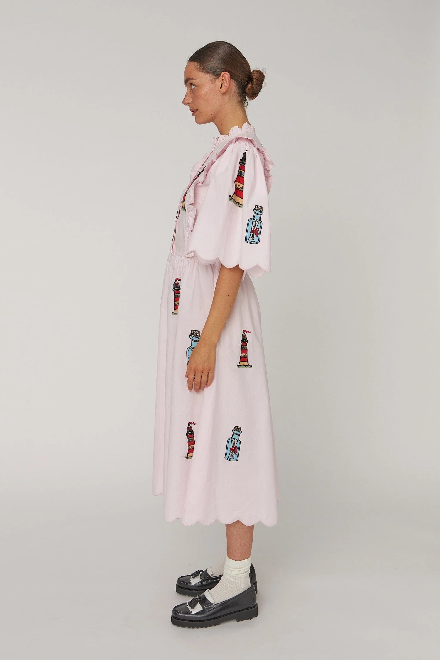 Stella Nova - Embroidered Midi Dress With Scallopseb61-4430 - 558 Pale Pink - Image 2