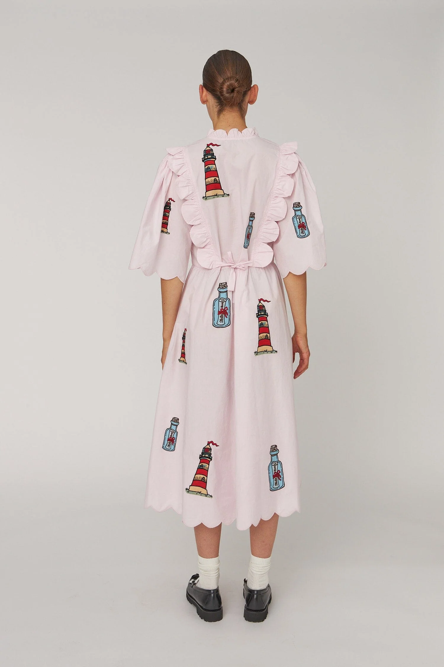 Stella Nova - Embroidered Midi Dress With Scallopseb61-4430 - 558 Pale Pink - Image 3