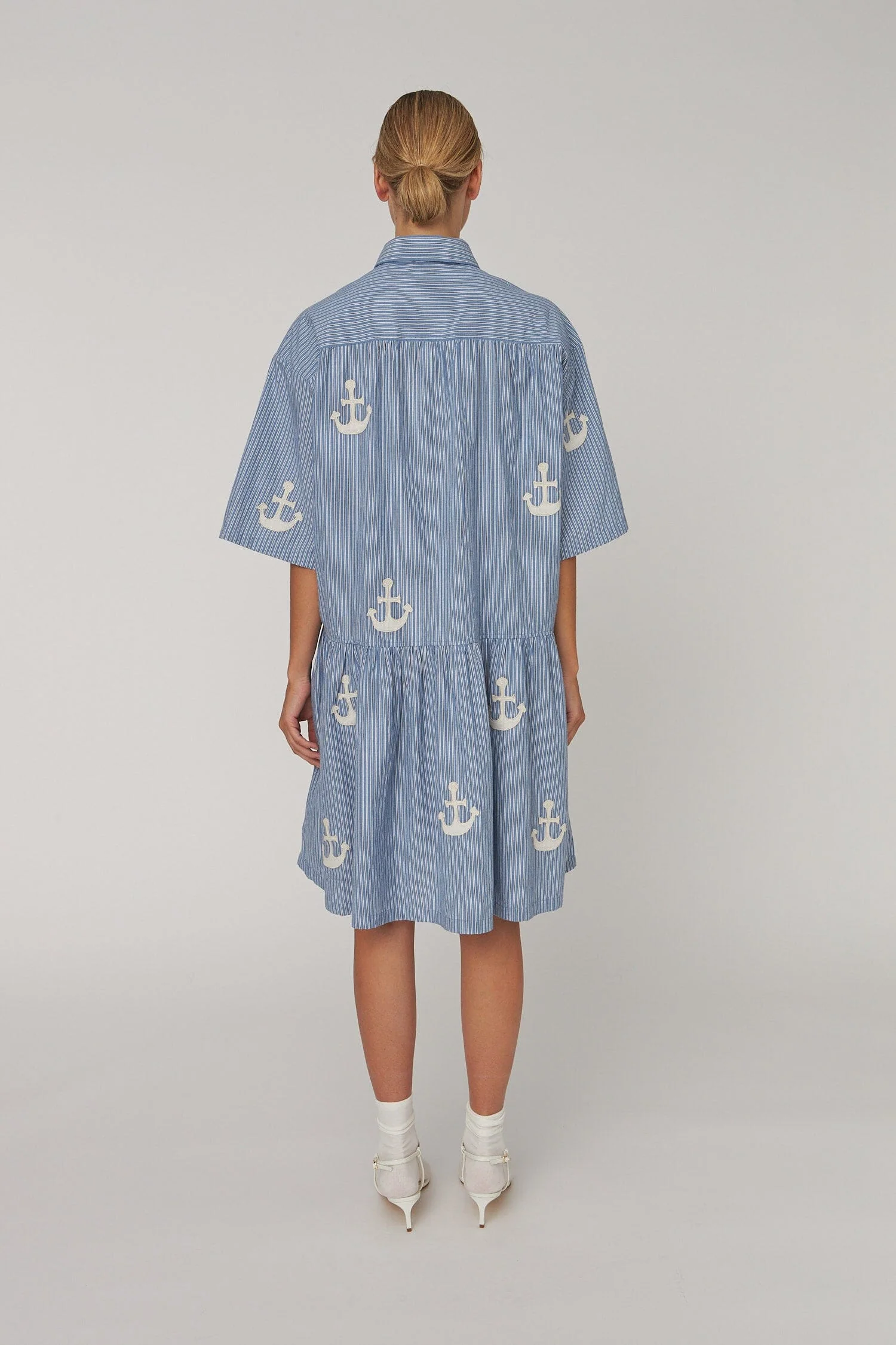 Stella Nova - Oversized Dress With Embroidered Anchorqs61-4392 - 313 Blue Stripes - Image 2