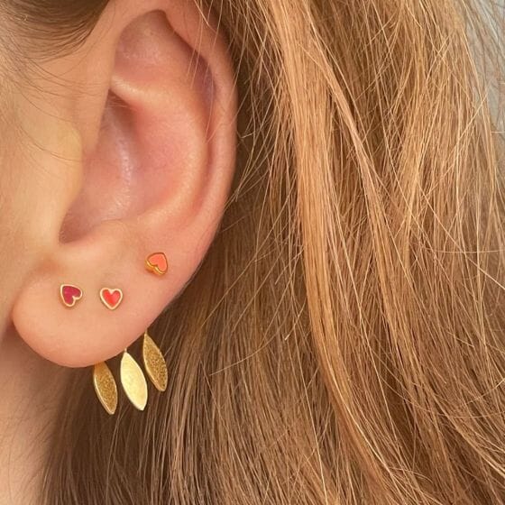 Stine A - Petit Love Heart Earring Golden - 1181-02-Burgundy - Burgundy - Image 2