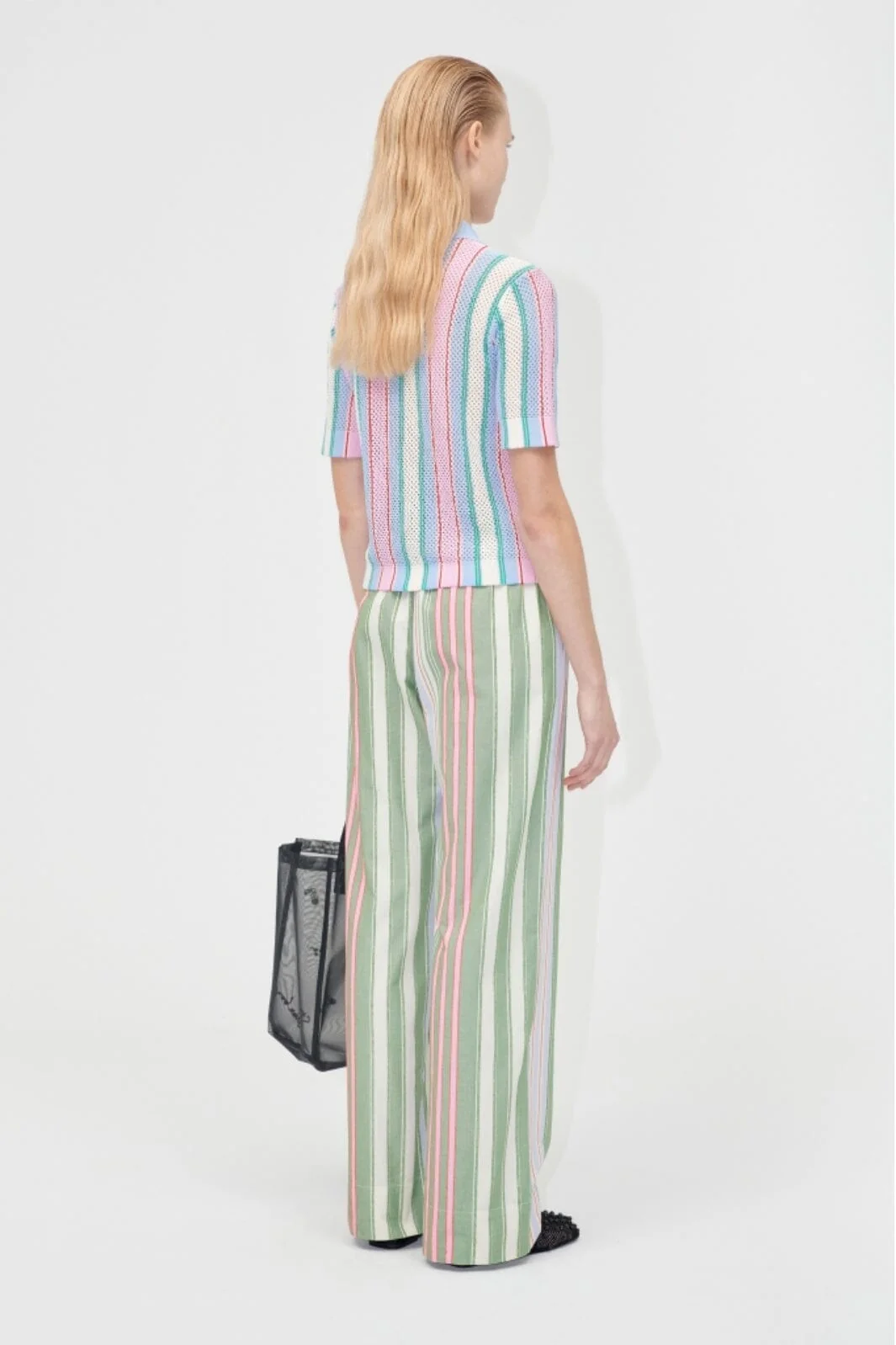 Stine Goya - 2100 Tricot Knit, Short Sleeve Crochet Polosg-pf25-k038-2100 - Pastel Stripes - Image 3