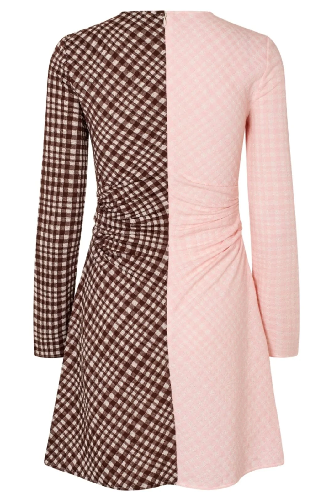 Stine Goya - 2118 Checkered Jersey, Ruched Waist Short Dresssg-aw25-d157-2118 - Brown And Pink Checks - Image 4