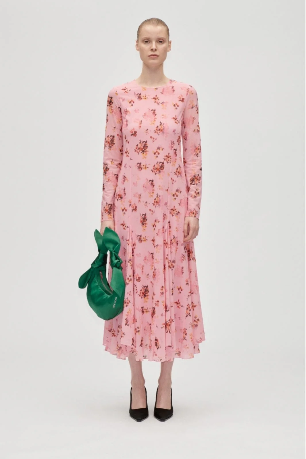 Stine Goya - 2408 Sheer Ruffling Jersey, Long Sleeve Ruffling Midi Dresssg-aw25-d161-2408 - Pink Magnolias - Image 2