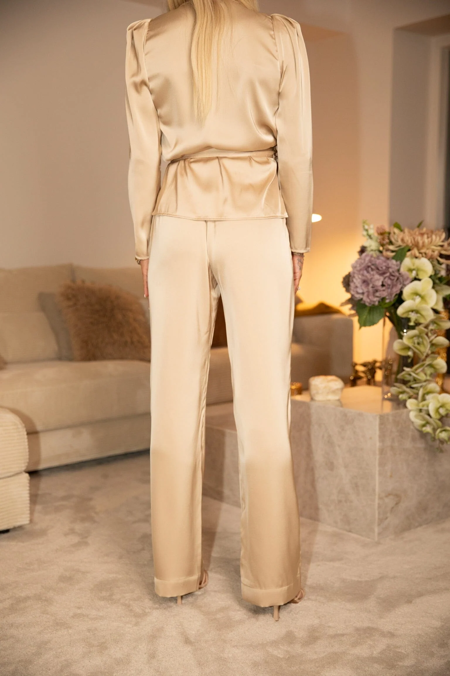 Valentin Studio - Comfy Solid Satin Pants 168094 - 720 - Champagne - Image 2