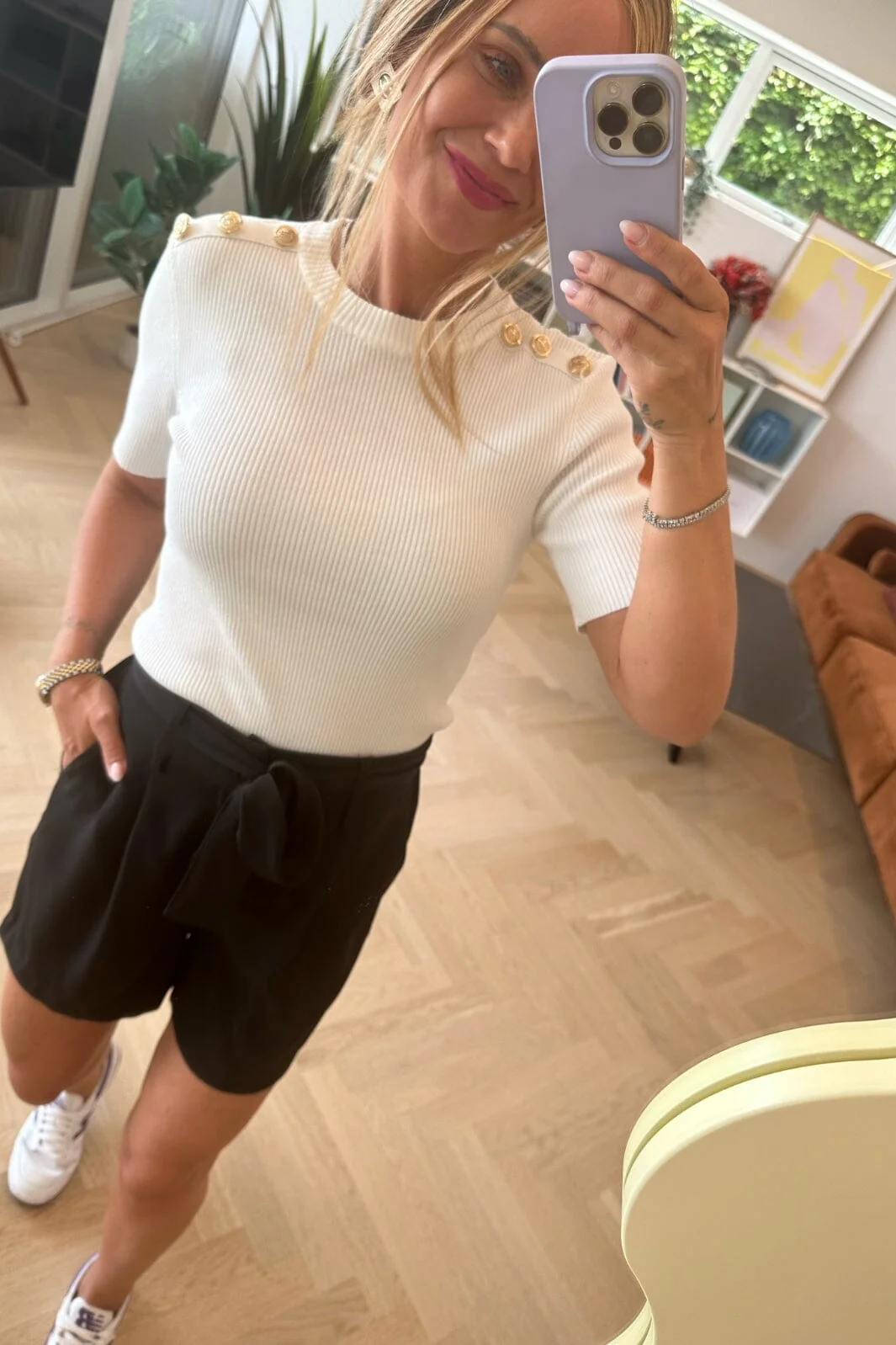Valentin Studio - Gold Button Knit T-shirt - Off White - Image 4
