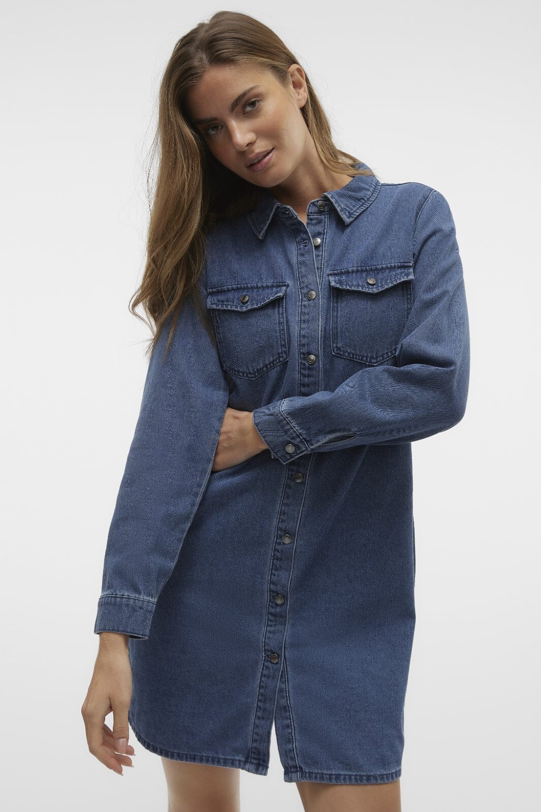 Vero Moda - Vmjennie Ls Short Denim Dress Mix - 4536351 Medium Blue Denim - Image 4