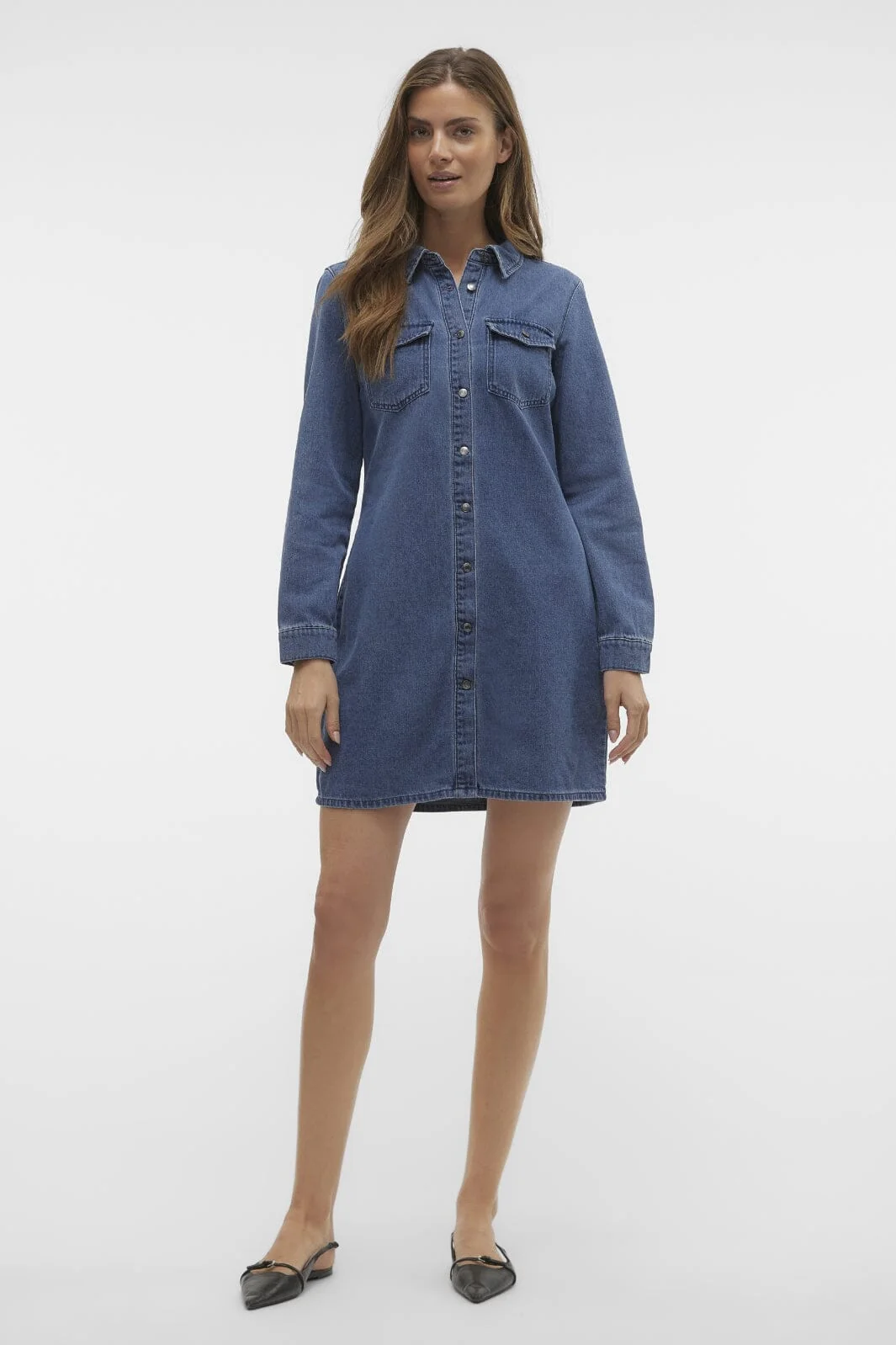 Vero Moda - Vmjennie Ls Short Denim Dress Mix - 4536351 Medium Blue Denim - Image 5