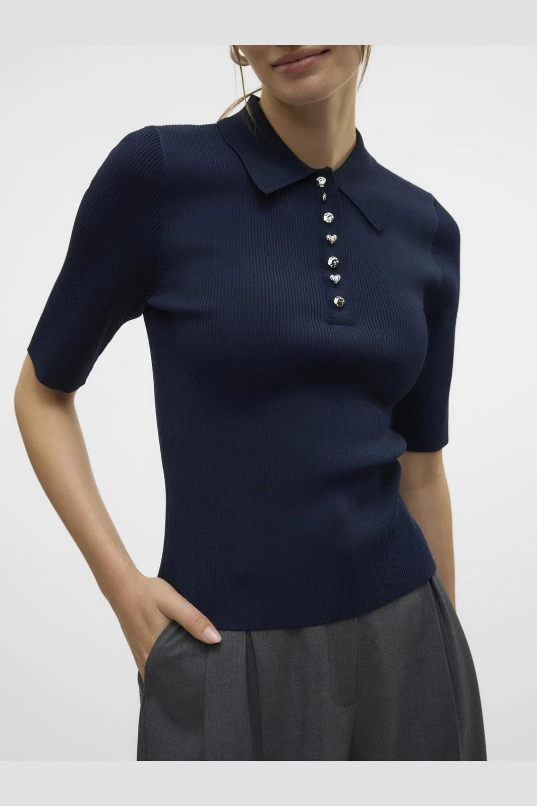 Vero Moda - Vmpearl 2/4 Poloneck Pullover Prm - 4704770 Navy Blazer W. Silver Buttons - Image 8