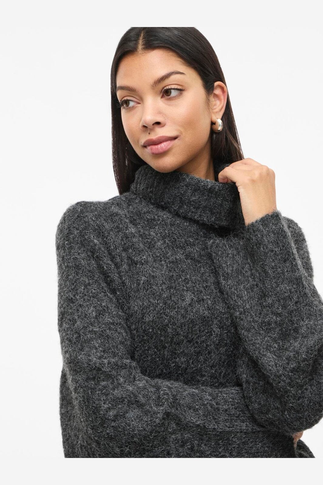 Vila - Vimarley L/S Roll Neck Knit Pullover - 4971920 Dark Grey Melange - Image 5