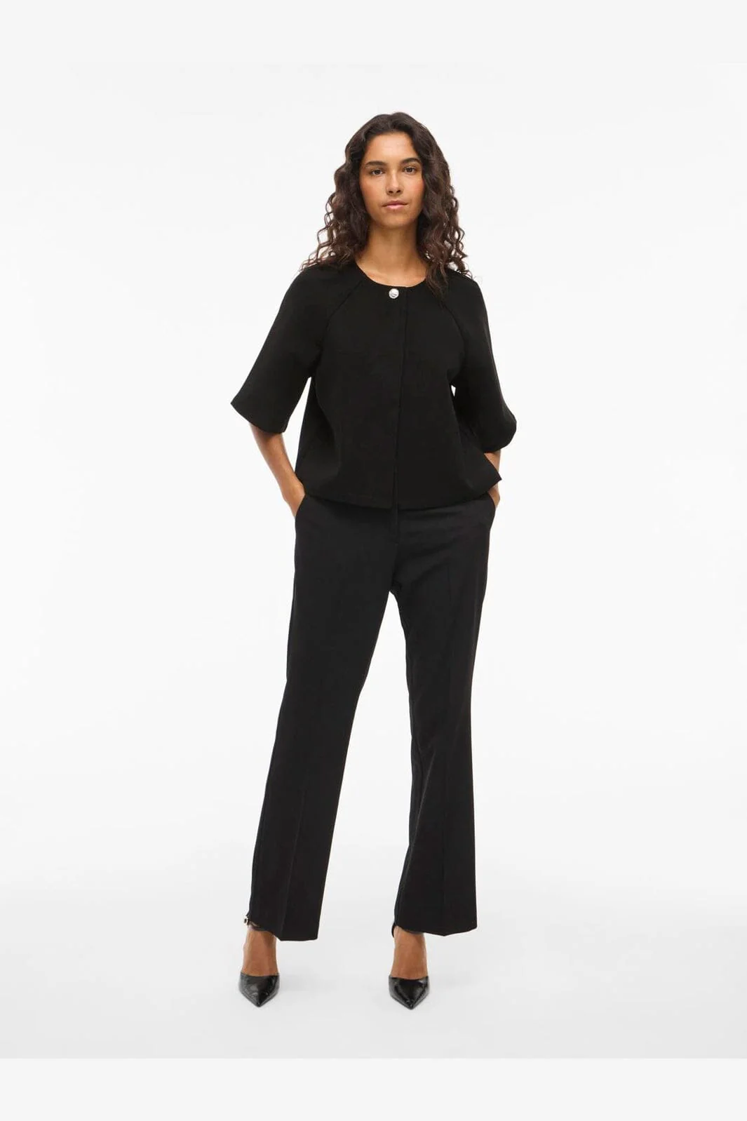 Vila - Visabby 2/4 Open Short Top - 4810886 Black Beauty - Image 3