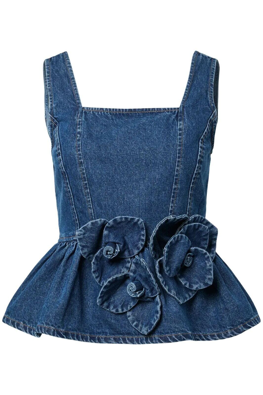 YAS - Yaselsie Sl Peplum Denim Top - 4951949 Medium Blue Denim W. Tabacco Stitches - Image 2